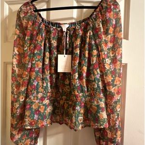NWT Lauren Conrad Floral Blouse Crop PXL